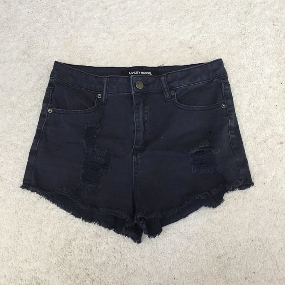 High Waist Black Denim Shorts - Picture 3 of 6